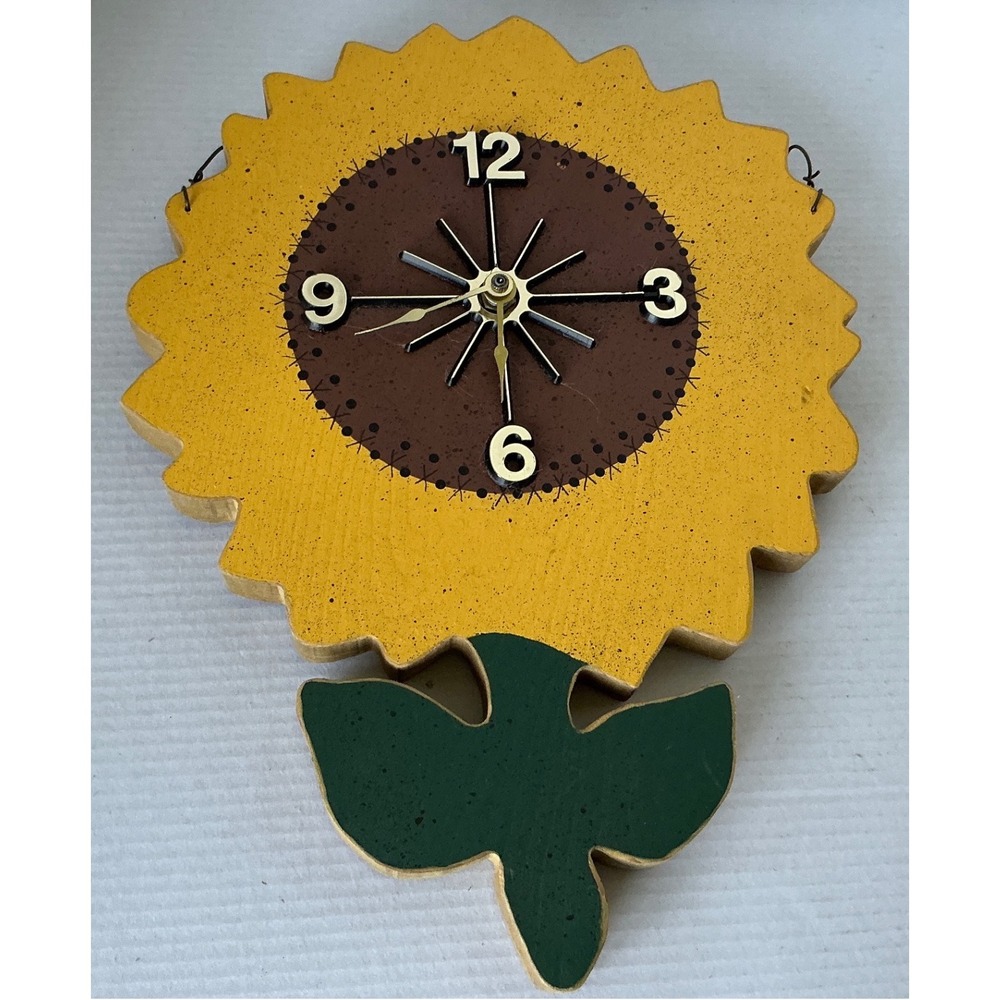 Vintage Sunflower Wood Wall Clock Country Farmhouse Decor Yellow‎ Large